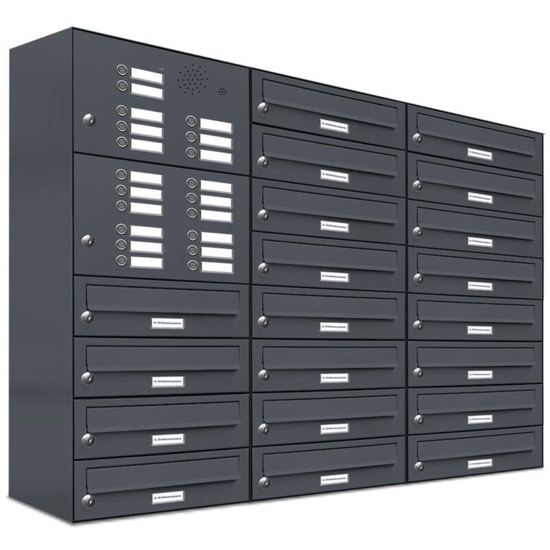 20er Briefkasten Anlage Aufputz - Wandmontage RAL 7016 Anthrazit Klingel