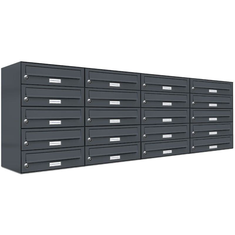 Al Briefkastensysteme - 20er Briefkasten Anthrazit Anlage 20 Fach Wandbriefkasten Postkasten