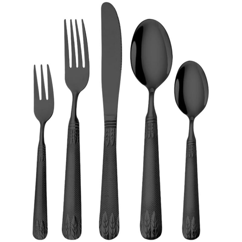20er Set Besteck, Edelstahl-Besteck, Schwarz/Roségold, Besteckset mit Weizenmuster Design für 5, mit stilvollen Gabeln, Messern, Löffeln und