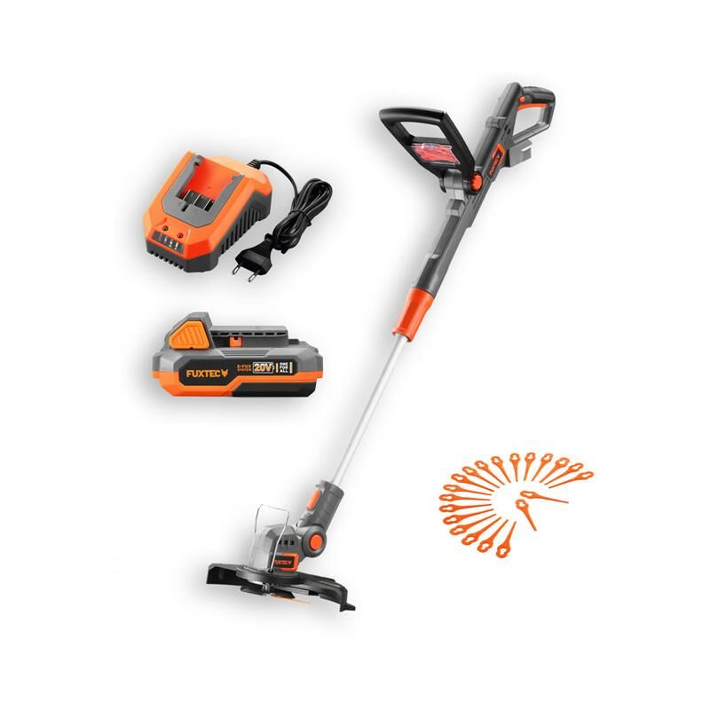 Rasentrimmer mit Akku 20V FX-E1RT20 Elektrische Motorsense inkl. 2Ah Li-Ionen Batterie & Ladegerät – Schnittbreite 25 cm - Fuxtec