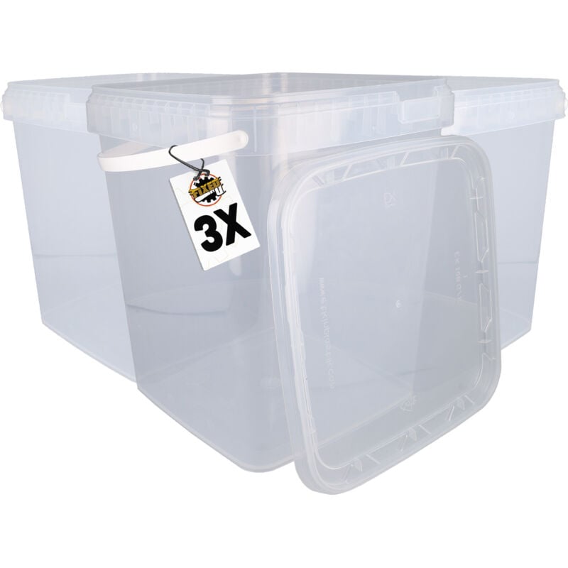 Fixedbyu - 3x Kunststoffeimer mit Deckel, pp, eckig, transparent 10,8 l