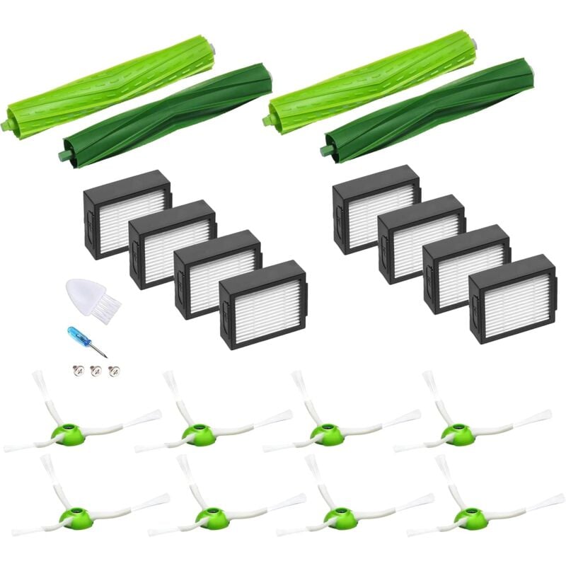 21 Ersatzteile für Irobot Roomba E5 E6 I6 I6+ I3 I3+ I4 I4+ I7 I7+ I8, 8 Filter, 8 Seitenbürsten, 4 Rollenbürsten, Staubsauger-Ersatzteile