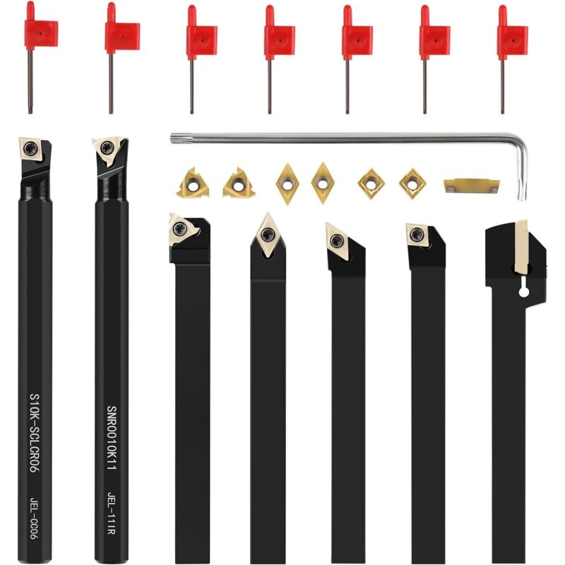 21 Stück 3/8' 10mm Drehmeißel Set, Bohrstange Drehwerkzeughalter mit Legierung-Wendeschneidplatten, Drehbank Drehstahl für Trennschleifen Finishen