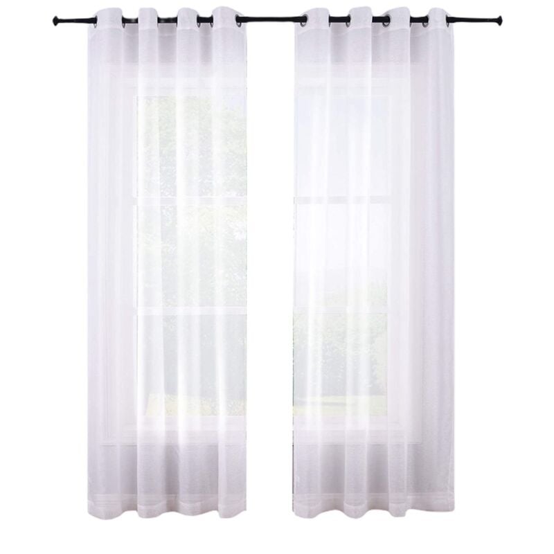 210Cm Gardinen WeißE ÖSe Satz Aus 2 Paneelen Semi VorhäNge Polyester Optik Voile für Schlafzimmer