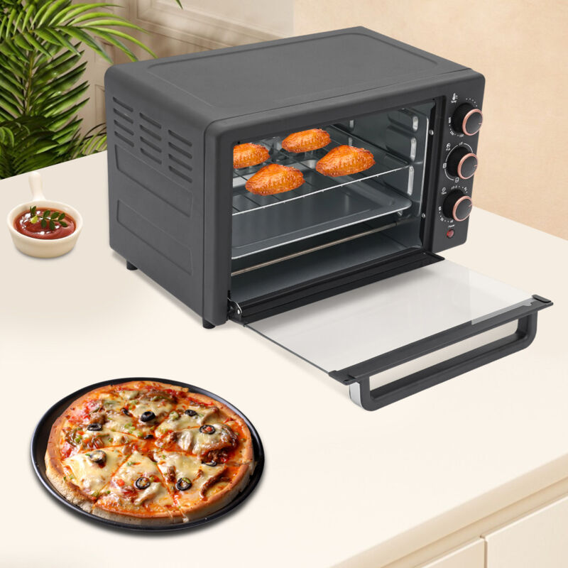 22 L Minibackofen, Klein mini Backofen mit Umluft, 60 Min Timer, Pizza-Ofen, 1000 W, Schwarz