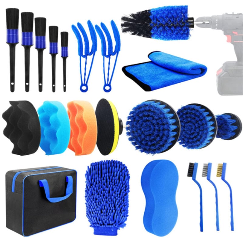 22-teiliges Auto-Reinigungsbürsten-Set, Auto-Reinigungsbürste, Auto-Detailbürste, Autowaschbürste, Auto-Reinigungsset, Auto-Felgenbürste, Bohrer,