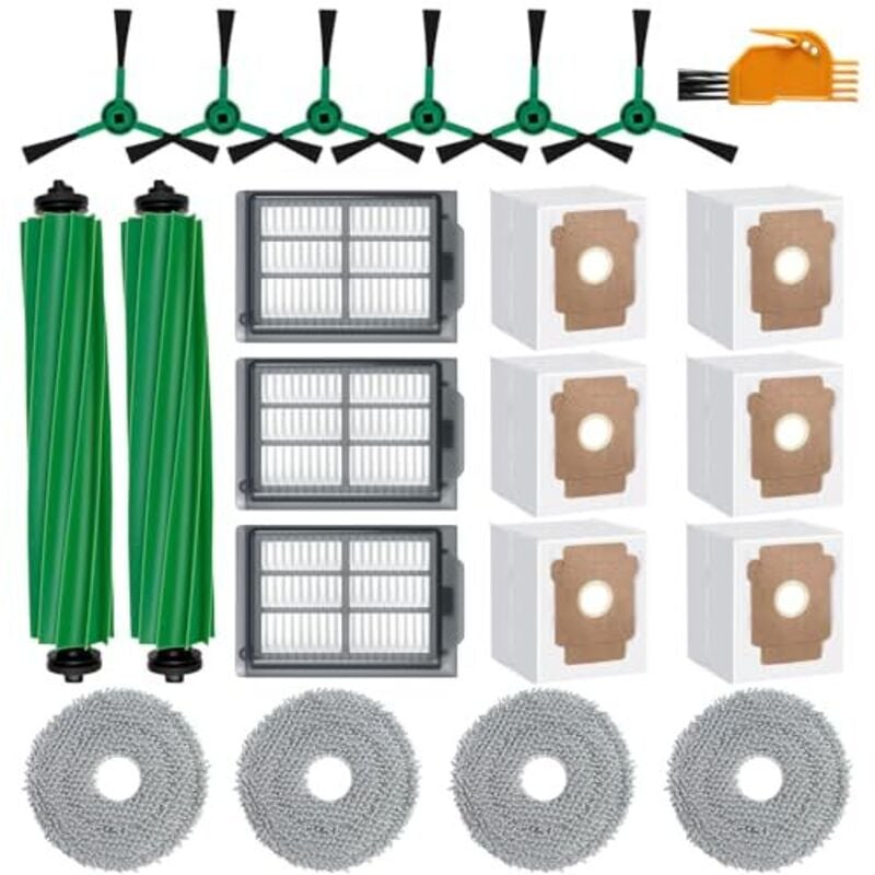 Odipie - 22 teiliges Zubehör Set für iRobot Roomba Plus 505 405 Combo Saugroboter, 2 Rollenbürsten, 4 Wischpads, 3 Hepa Filter, 6 Seitenbürsten, 6