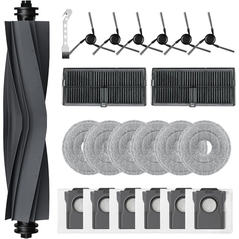 22-teiliges Zubehörset für Dreame X40 Ultra/L40 Ultra/X40 Ultra Complete/X40 Master/MOVA P50 Pro Ultra: 1 Hauptbürste, 6 Staubsaugerbeutel, 6