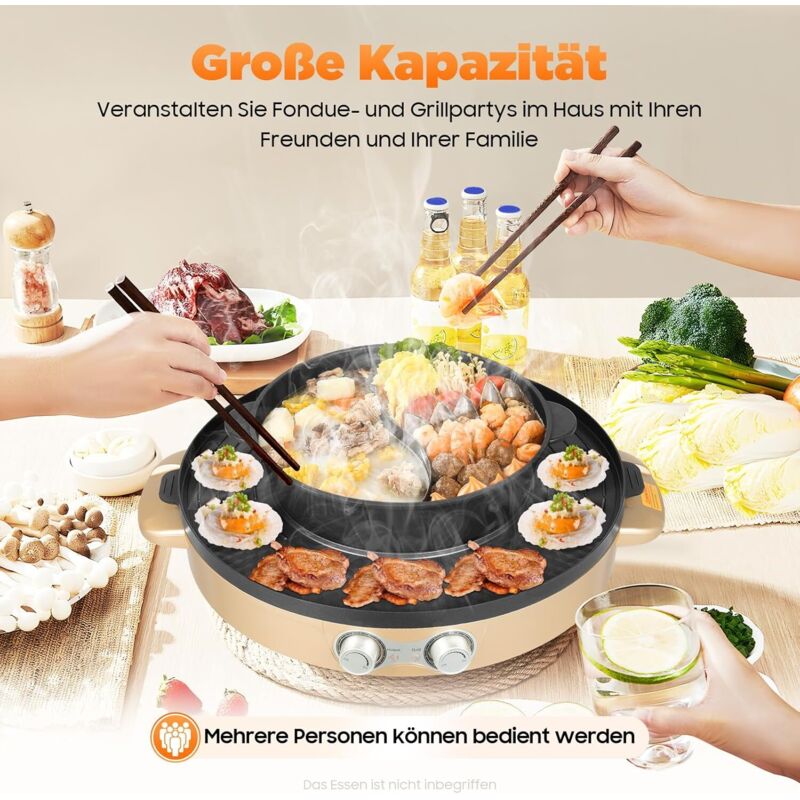 2200W Hot Pot Elektrisch Hotpot Topf 220V Elektrogrill 2 in 1 Multifunktion Elektrische Grill Hot pot mit Abnehmbar Kochplatte, Elektrische Hot Pots