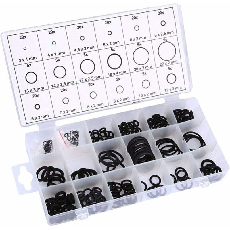 Odipie - 225-teiliger Gummi-O-Ring, O-Ring-Sortiment in 18 Größen, Dichtungs-Universal-O-Ring-Sortiment für die Reparatur von Autowasserhähnen