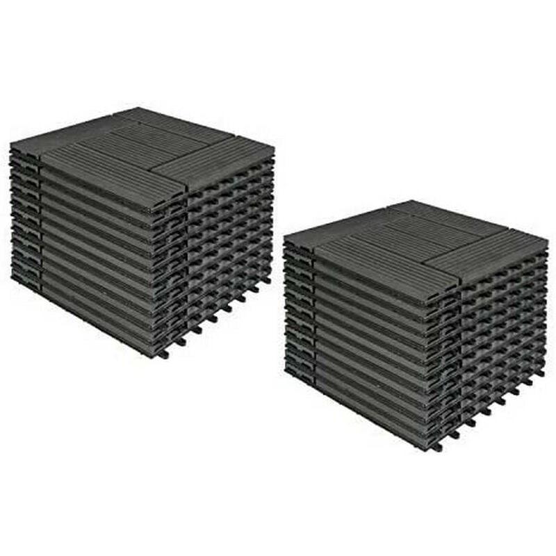 22er-Set wpc Terrassenfliesen Holzoptik Anthrazit, Premium Fliese Terrassendielen Bodenfliese mit klicksystem, Klickfliese Bodenbelag für Terrasse