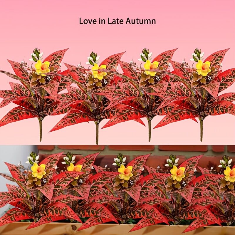 2 Bündel Kunstpflanzen für den Außenbereich – Falscher Herbststrauch in Rot, UV-beständig für Garten, Balkon, Terrasse