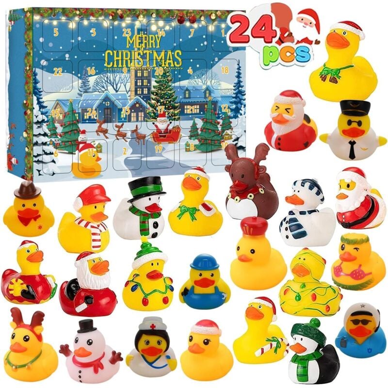 24 Gummienten zum Stressabbau für Jungen, Mädchen und Kinder. Adventskalender als Weihnachtsgeschenk oder Partydekoration.