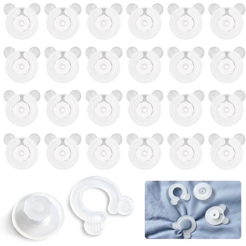 24 Paar Bettbezug-Clips, 3,7 x 3,7 cm, nadelfreie Bettbezug-Clips, Bettdecken-Clips aus Kunststoff, zum Einrasten, leichte Steppdeckenhalter,