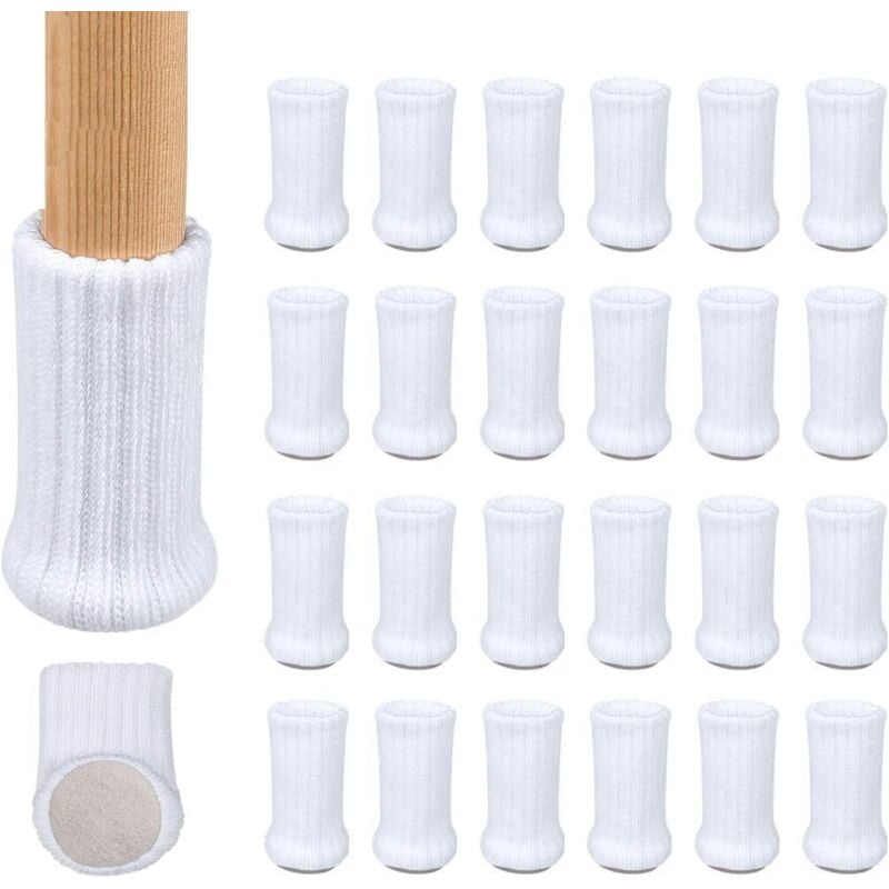 24 Paar rutschfeste Stuhlbeinsocken aus Strick, verhindern Kratzer und reduzieren Lärm, für leichtes Bewegen, weiß