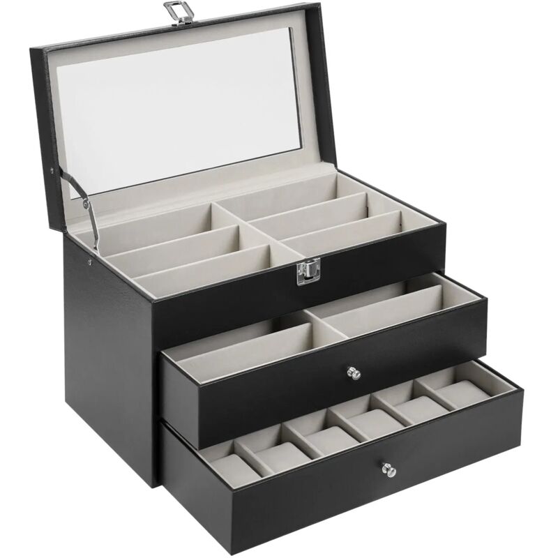24 Slot Uhrenbox Uhrenkoffer Brillentuis Uhrenkasten Box Schmuckbox Aufbewahrung Koffer für Uhren und Brillen Glasses Box