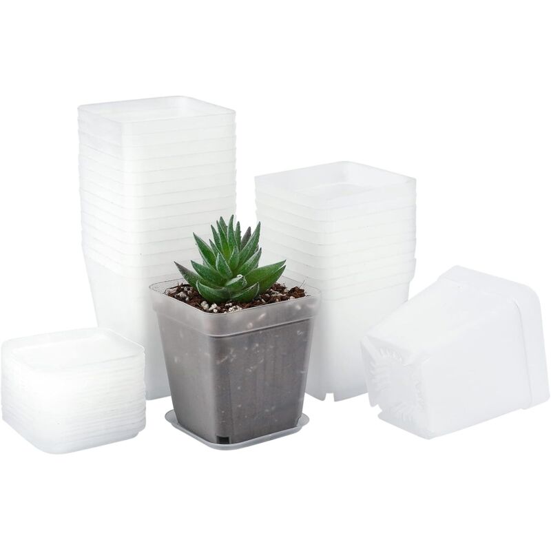 Keyoung - 24 Stück 7CM Anzuchttöpfe Pflanztöpfe Anzucht Ackig Klein Mit Untersetzer, Dickte Blumentöpfe Kunststoff Vierkant Mini Töpfe, quadrate Für