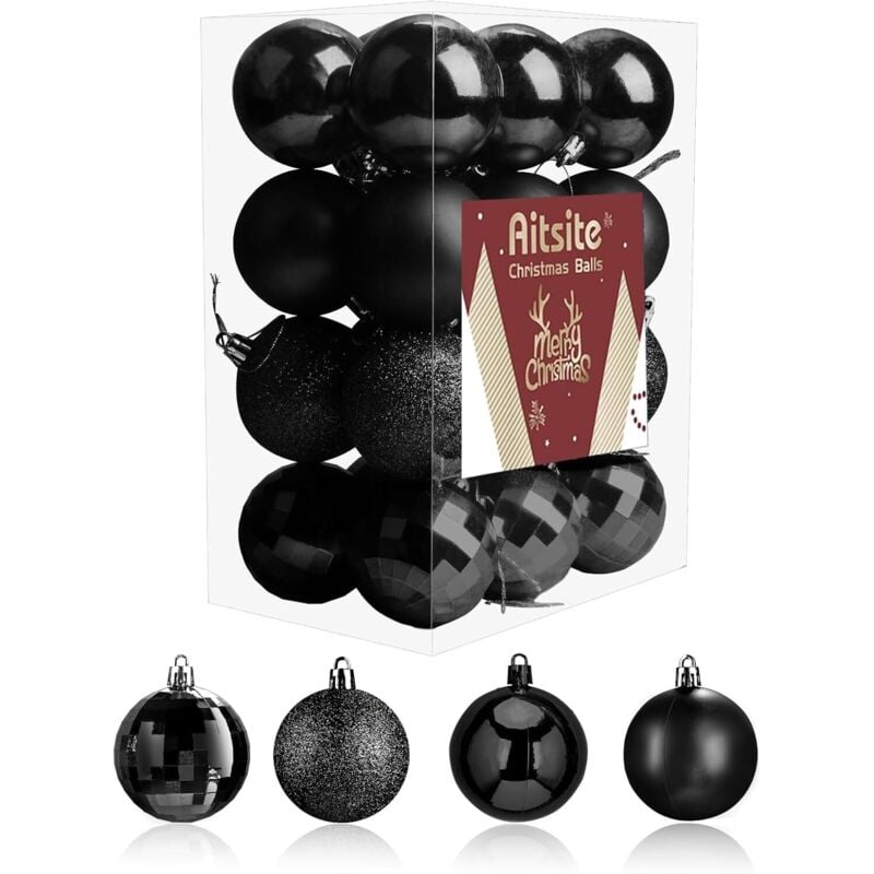 24 Stück schwarze Weihnachtskugeln, 6 cm Weihnachtskugeln, Weihnachtsschmuck für den Innenbereich, Christbaumkugeln, Christbaumschmuck für den