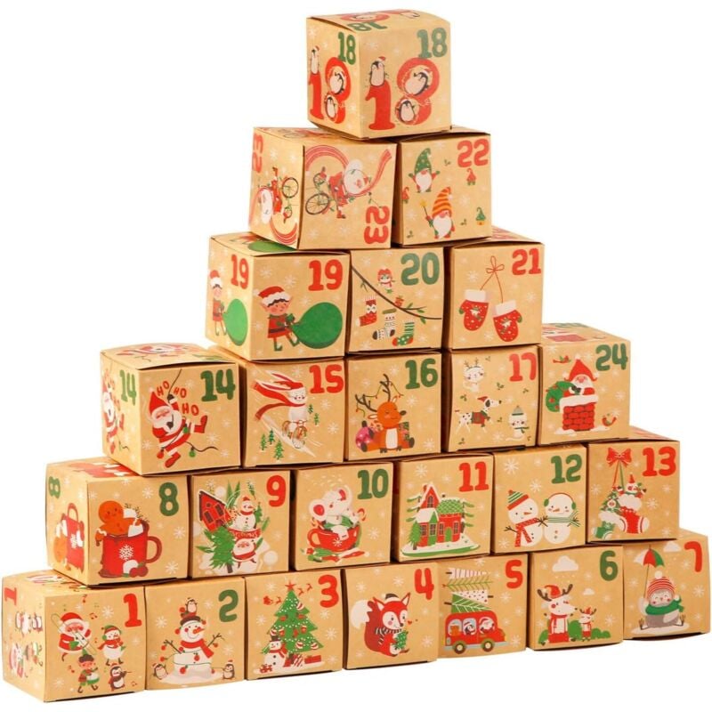 24 Stück Weihnachts-Adventskalender, Weihnachtsmann-Schneemann-Box, Weihnachts-Adventskalender, Geschenkboxen für Kinder, Familie,