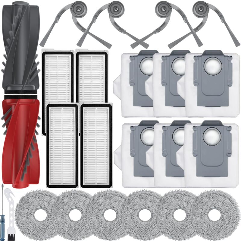 24 Stück Zubehörset,Kompatibel mit Roboter Qrevo S5V/Qrevo Curv/Qrevo Curv S5X/Qrevo Edge S5A Roboter Saugroboter,2 Hauptbürste,4 Filter,6 Wischpad,6