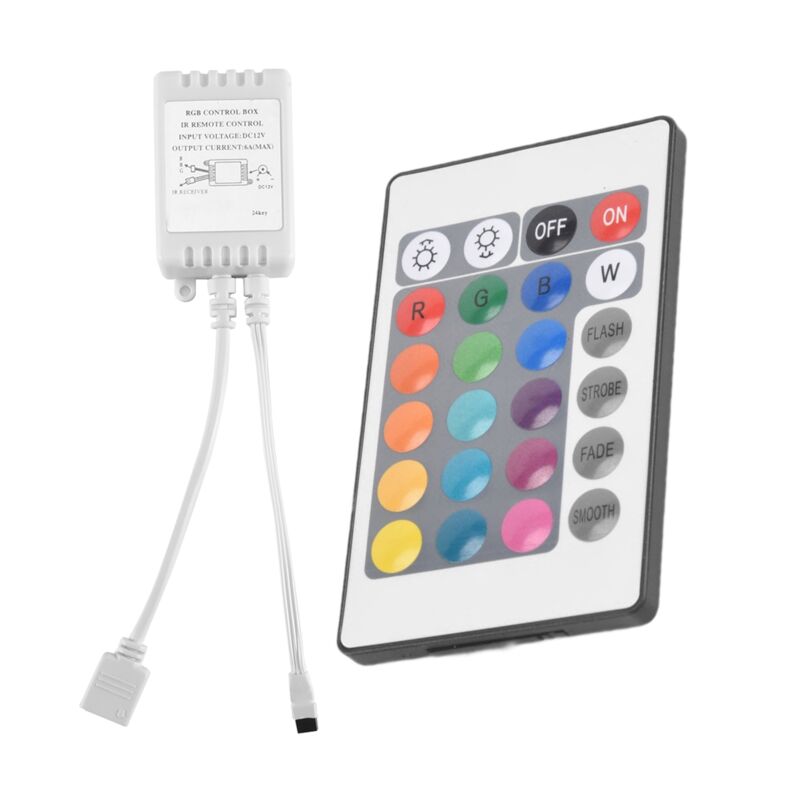 Tlily - 24-Tasten-Fernbedienung + DC12V LED-Controller RGB-Steuerbox IR-Lichtstreifen-Controller für 5050 2835 RGB-Lichtstreifen