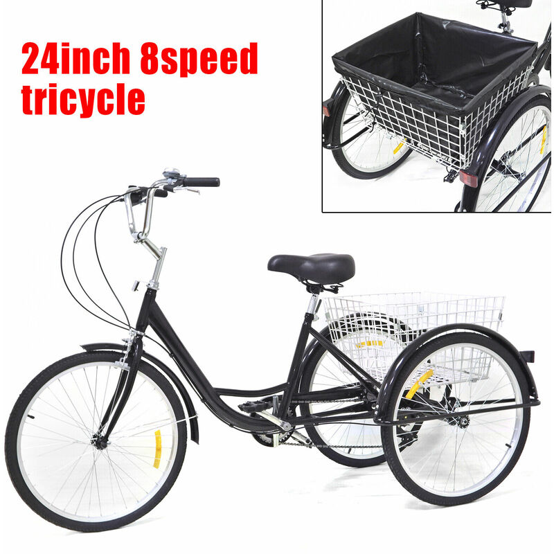 Senderpick - 24 Zoll 3 Räder Fahrräder 8 Gänge Erwachsene Dreirad Erwachsenendreirad + Korb