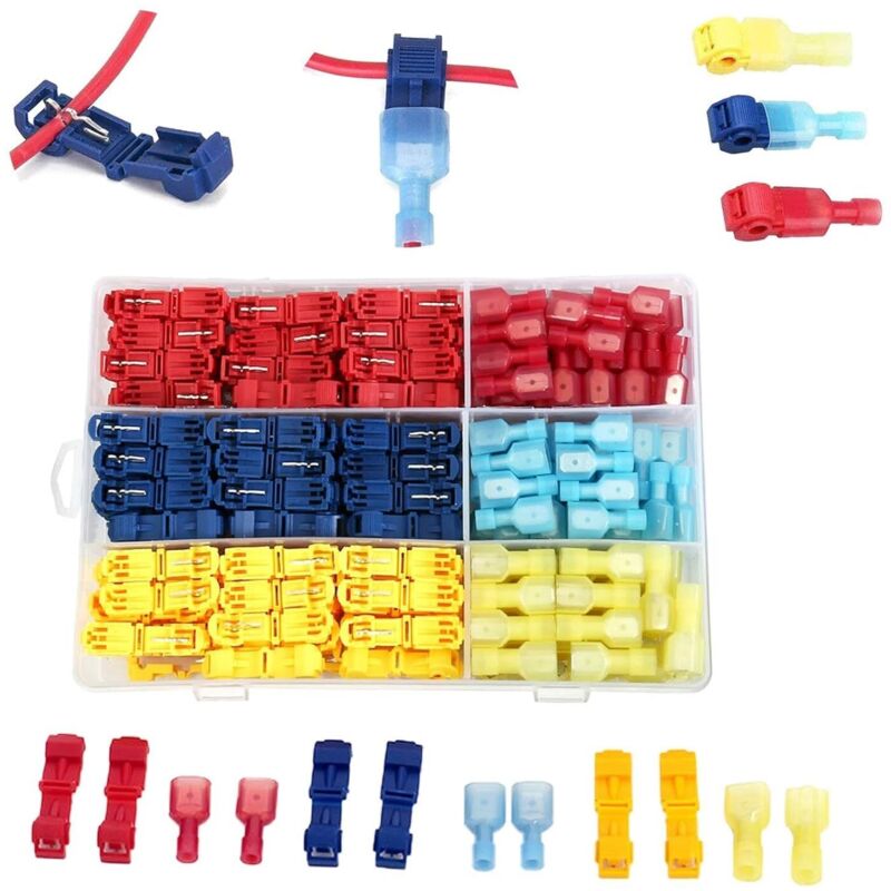 Bluedeer - 240X Stromdieb kfz T-Tap-Verbinder + 120 Steckadapter – Kabelverbinder kfz aus vergoldetem Messing für 12-24V Auto/Motorrad (IP67, 32A) –