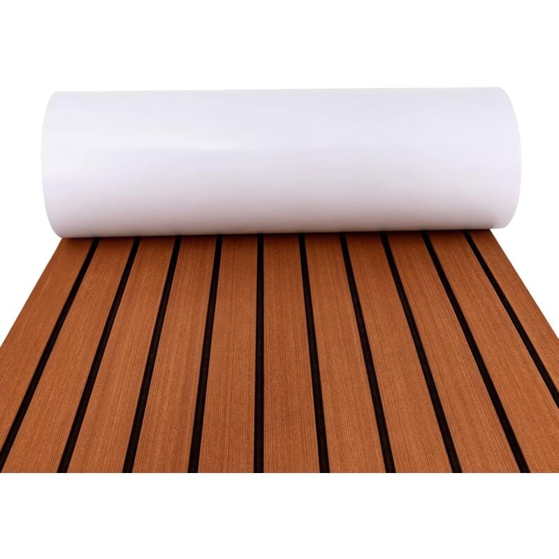 240x60x0.6Cm Bodenbelag Fußboden Selbstklebend Mat Yacht Boot Decking, Braun Mit Schwarzer Naht, Wohnmobil Boot Yacht Bodenbelag Matte, Einfach