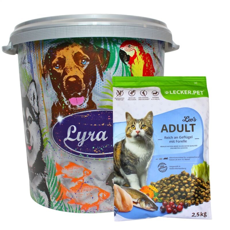 Lyra Pet - 2,5 kg Lecker.Pet® Leo's Adult Geflügel & Forelle Katzenfutter Trockenfutter Vollnahrung in 30 l Tonne