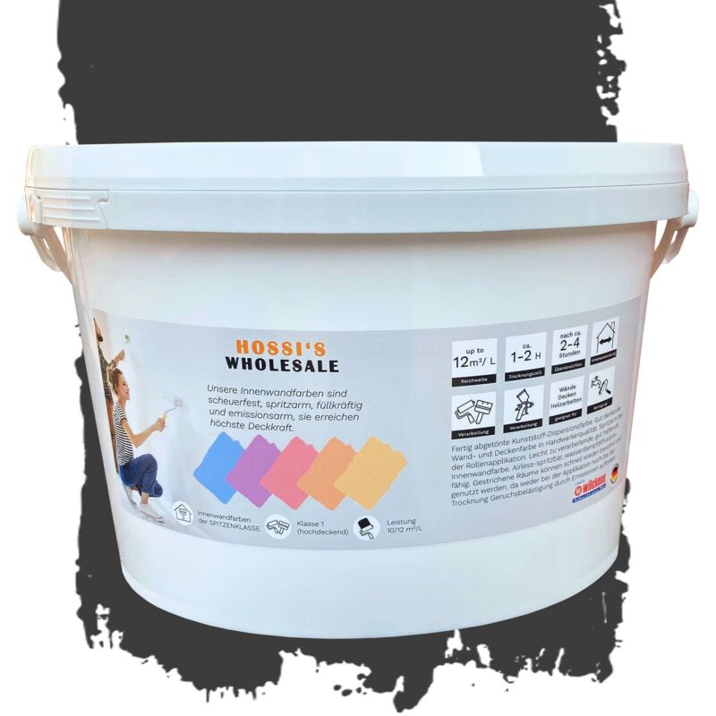 2,5 Liter Premium Klasse 1 Wandfarbe Black Beauty Schwarz tropf- und spritzgehemmt hochdeckend geruchslos Edelmatt