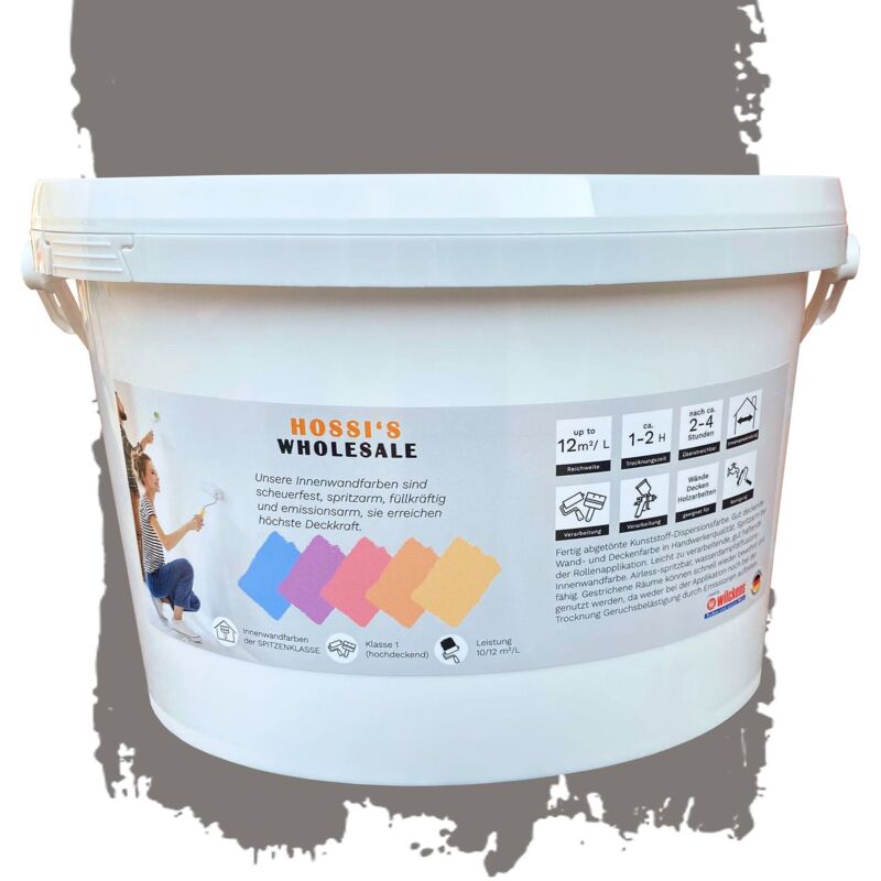 Hossi's Wholesale - 2,5 Liter Premium Klasse 1 Wandfarbe Eagle Rays Grey Dunkelgrau tropf- und spritzgehemmt hochdeckend geruchslos Edelmatt