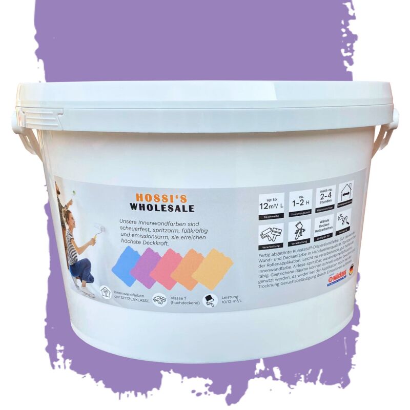 Hossi's Wholesale - 2,5 Liter Premium Klasse 1 Wandfarbe Lavande Provence Lila Violett tropf- und spritzgehemmt hochdeckend geruchslos Edelmatt