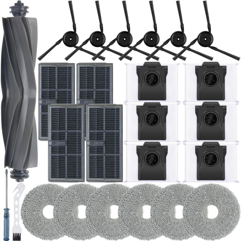 25 Stück Zubehör für Dreame X40 Ultra Complete/L40 Ultra/L10s Ultra Gen 3 Roboter Saugroboter,1 Hauptbürste,4 Filter,6 Wischpad,6 Seitenbürsten,6