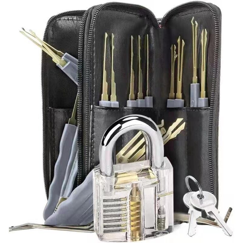 25-teiliges Premium-Lockpicking-Werkzeugset, transparentes Übungsvorhängeschloss-Lockpicking-Werkzeugset für Anfänger und Schlosser