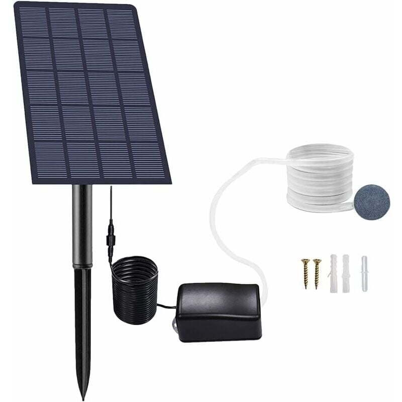 2,5 w Plug-in-Solar-Sauerstoffpumpe, Solar-Teichpumpe, Aquariumbelüfter, Luftpumpe, Angelbelüfter mit Schlauch und Ausströmerstein