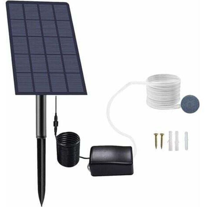 2,5-W-Solar-Sauerstoffpumpe mit Stecker, Solar-Teichpumpe, Aquariumbelüfter, Luftpumpe, Angelbelüfter, mit Ausströmerschlauch, für Gartenaquarien,