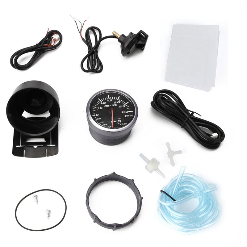 2,5 Zoll (60 mm) GM Auto-Tuning-Messgerät, Ladedruckanzeige, 0–3 bar, Turbo-Ladedruckanzeige, schwarzes Zifferblatt