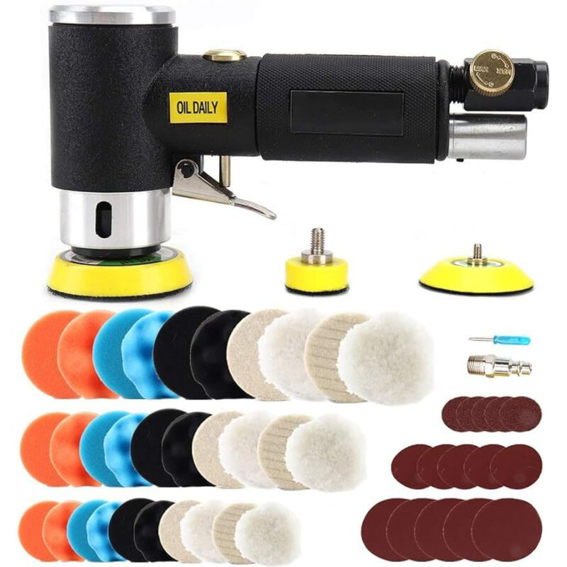 25/50/75mm Mini Poliermaschine Druckluft Exzenterschleifer, Mit 60tlg Mix Grit Schleifpapier, druckluft schleifgerät für auto Polieren