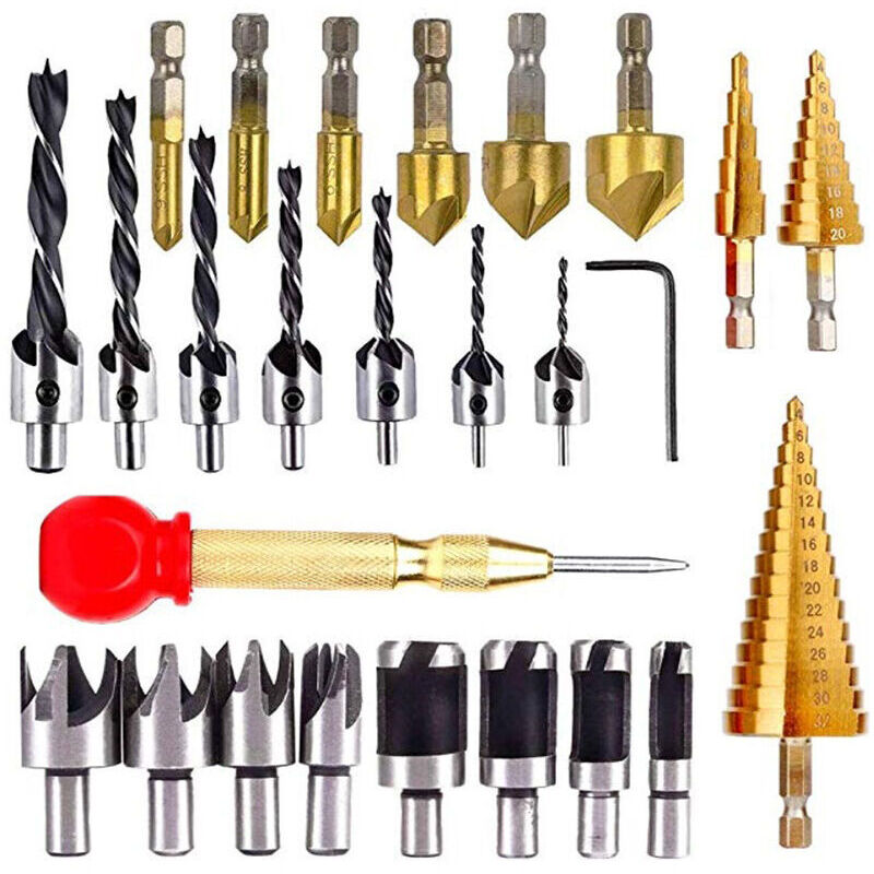 26-teiliges Senkbohrer-Set, 8-teiliges Holzdübelbohrer-Set, 7-teiliges Dreipunktbohrer-Set, 6-teiliges Senkbohrer-Set, 3-teiliges