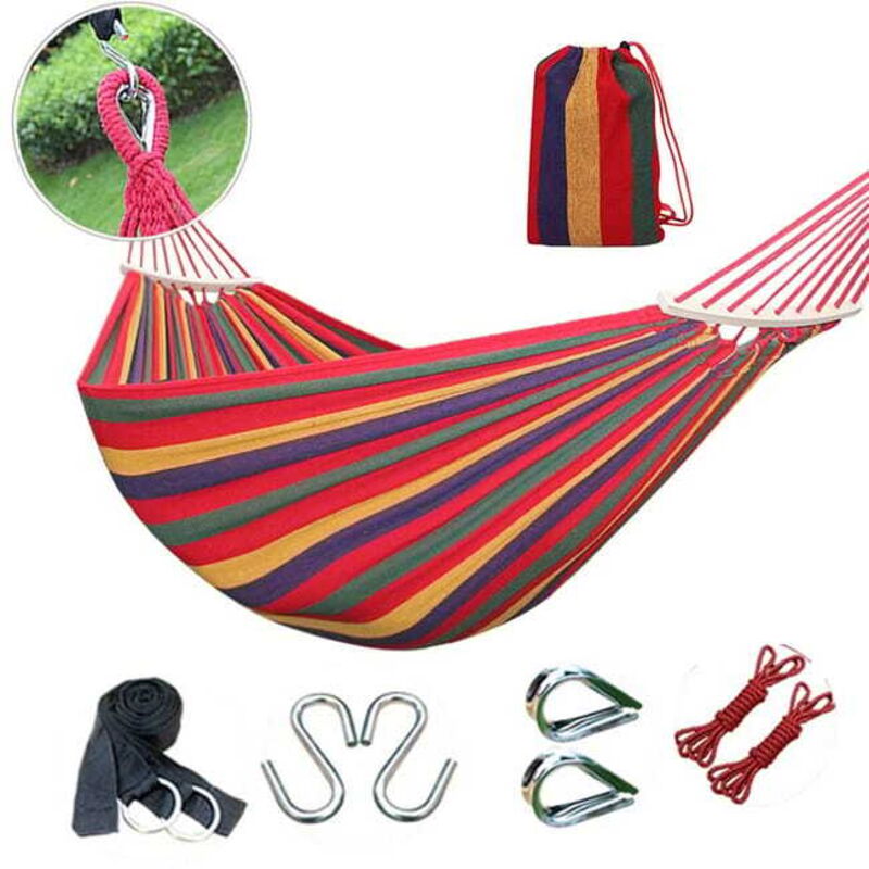 260 x 80 cm, Outdoor-Hängematte aus Segeltuch, Tragkraft bis zu 100 kg, tragbare Hängematte mit Tragetasche für Gartenterrasse (rot)