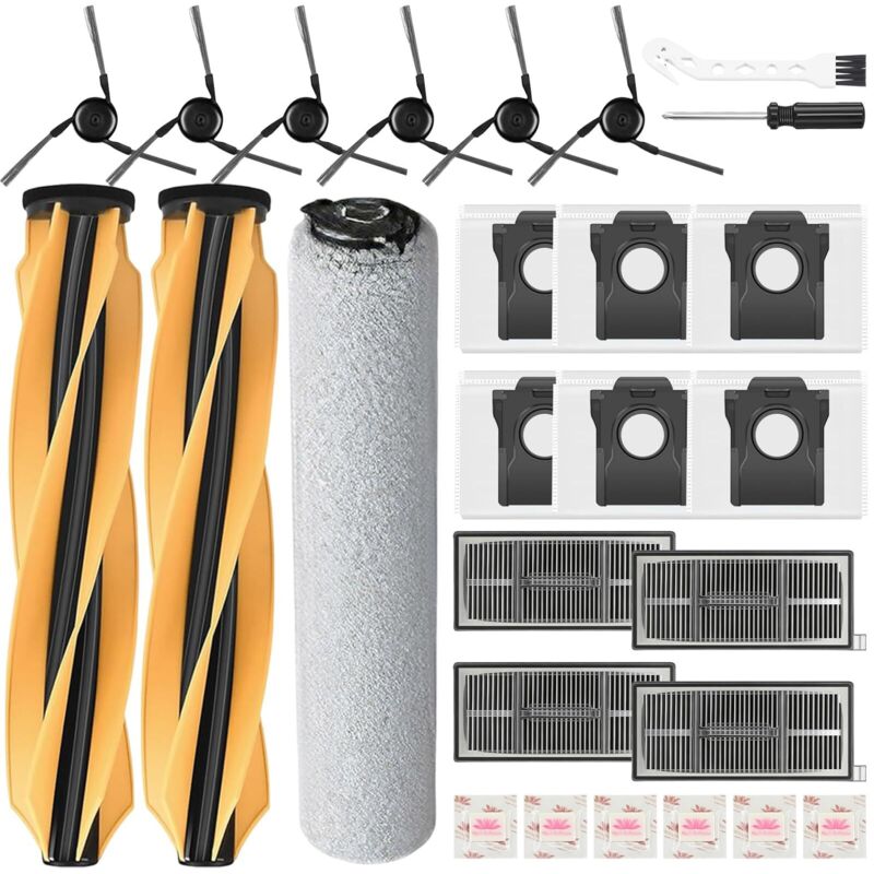 27 Stück Zubehör für Mova Z60 Ultra Roller Complete Saugroboter, 1 Roller Wischtücher, 2 Hauptbürsten, 4 Filter, 6 Staubbeutel, 6 Seitenbürsten, 6