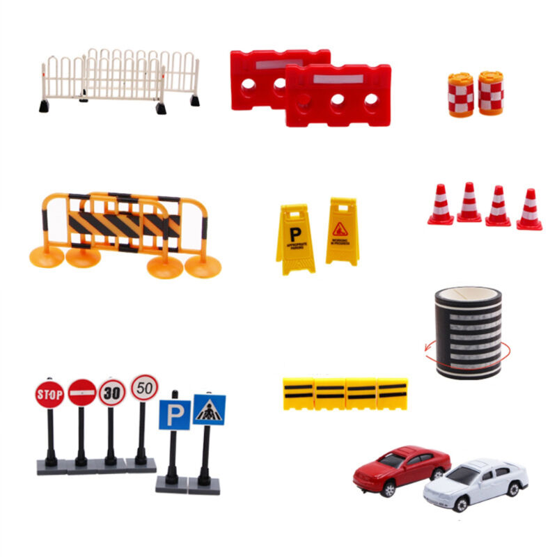 27-teiliges Mini-Puppenhaus-Straßenbau-Set mit Werkzeugen, Absperrungen und Schildern, DIY-Spielzeug-Transportset für Kinder – Geschenk