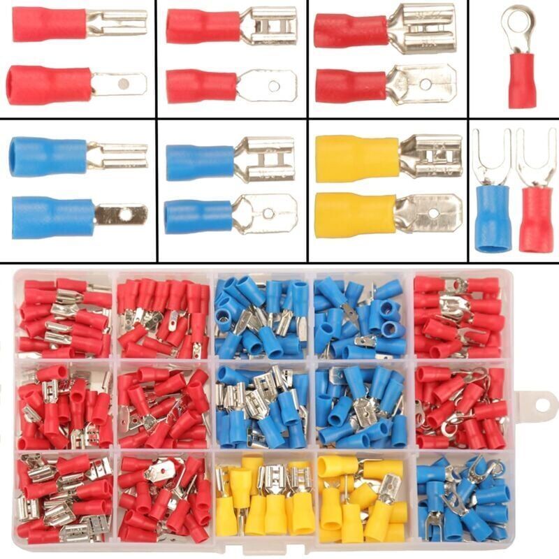 Odipie - 280 Stück elektrische Crimpklemmen, 15 Arten elektrische Kfz-Klemmen, Kfz-Klemmen, männlich-weibliches Klemmensortiment, flache elektrische