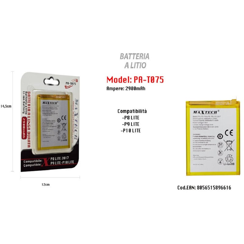 Maxtech - Trade Shop - Lithium-Akku 2900 mAh für Huawei P9 Lite P10 Lite P8 Lite 2017 PA-T075 -