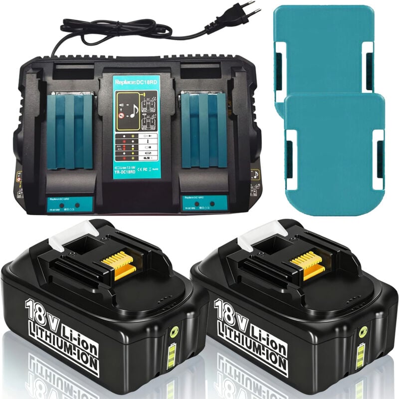 2er 18V 5,0Ah Ersatzakku für Makita BL1850B mit Schnellladegerät DC18RD Set für Makita 18Volt Li-ion LXT Akku BL1860B BL1840B BL1840 BL1850 BL1860