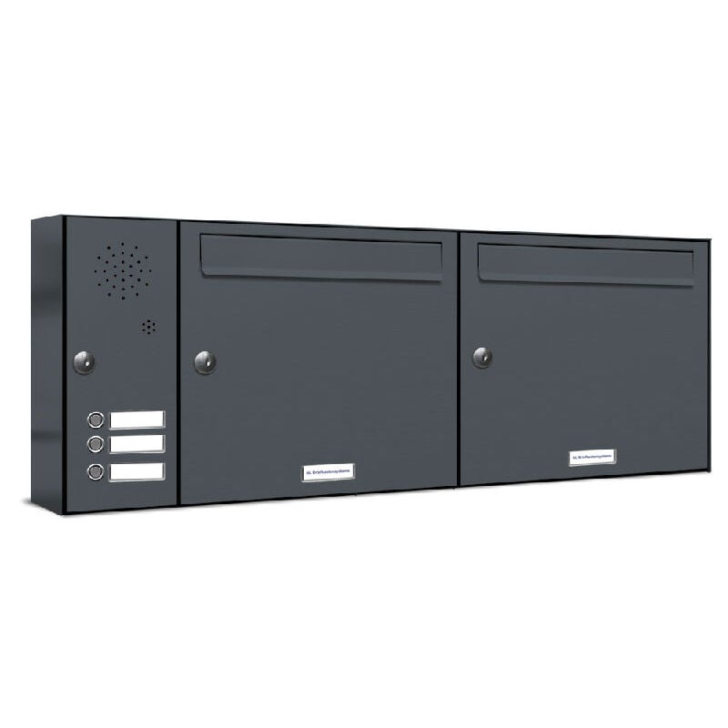 Al Briefkastensysteme - 2er Briefkasten Anlage Aufputz - Wandmontage ral 7016 Anthrazit 3 Klingel