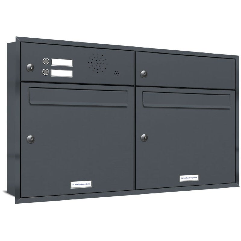 Al Briefkastensysteme - 2er Briefkasten Anlage für Unterputz Montage Klingel ral 7016 Anthrazit