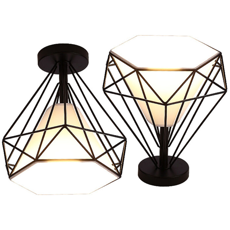 Deckenleuchte Vintage Diamant Deckenlampe mit Käfig Semi-Flush Mount Licht E27 Lampenfassung für Esszimmer Schlafzimmer Loft Schwarz 2PCS