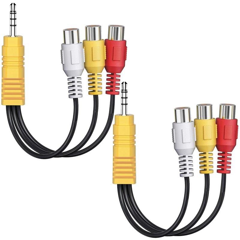 Jusch - 2er-Pack 3,5-mm-AV-Kabel auf rca, 6-Zoll-Komponenten-auf-3,5-mm-Audio-/Video-Splitter