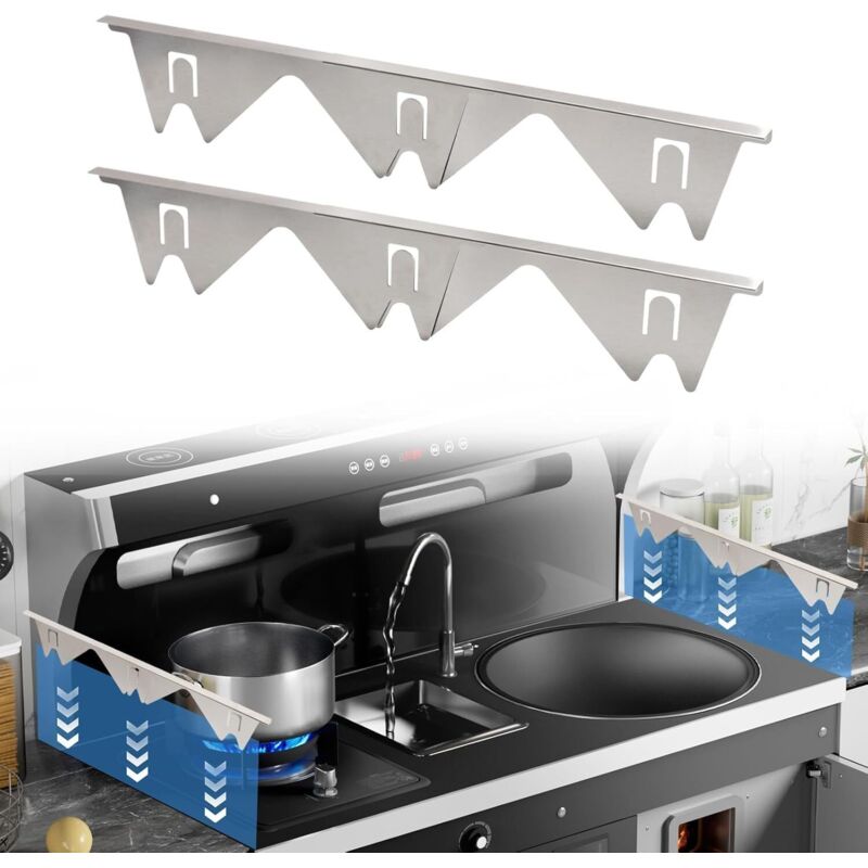 2er-Pack Gasherd-Abdeckungen aus Edelstahl, 35–70 cm einziehbarer Verbindungsstreifen, hitzebeständig zwischen Herd und Theke, Herdspaltabdeckung